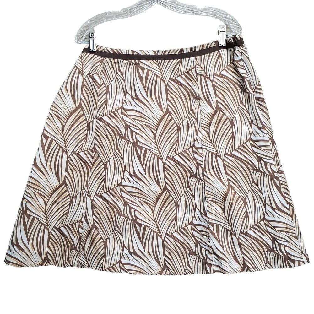 Talbots 100% Cotton Brown Leaf Print Side-Zip A-Line Lined Skirt Size 16 Vintage